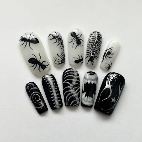 Miniatura 8 de IMSOHOT Uñas postizas, acrílicas de color naranja mate, puntas francesas cuadradas, 24 unidades, uñas extra largas con pegamento con bonitos diseños