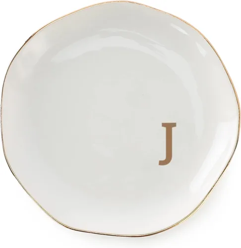 Bandeja para anillos con iniciales y joyas con monograma en J, regalos de boda para mujeres, amigos, hermana, cerámica blanca