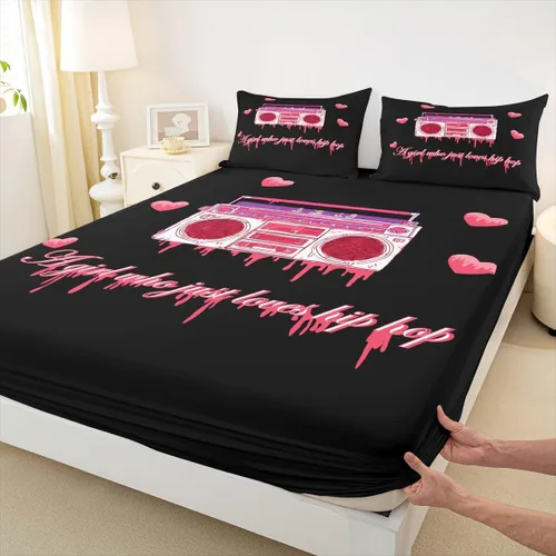 Miniatura 12 de Erosebridal Juego de sábanas de tamaño individual con temática musical, con estampado de notas musicales, juego de cama ajustable en blanco y negro