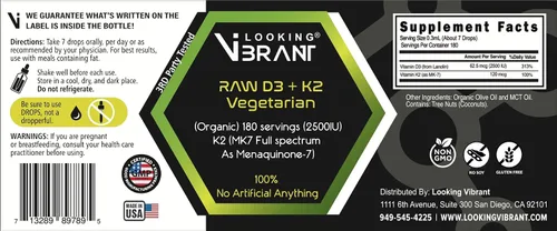 Miniatura 7 de Vitamina D3 + K2 (MK-7) Gotas líquidas con aceite MCT y aceite de oliva, vegetariano, sin OMG, sin soja, sin gluten, sin alcohol, 1 botella, 2 onzas