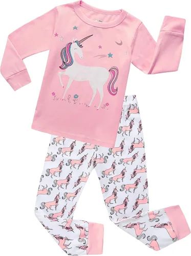 MOGGEI Girls Pajamas Clothes Sleepwear 100% Cotton PJS for Toddlers Children Kids Unicorn Style