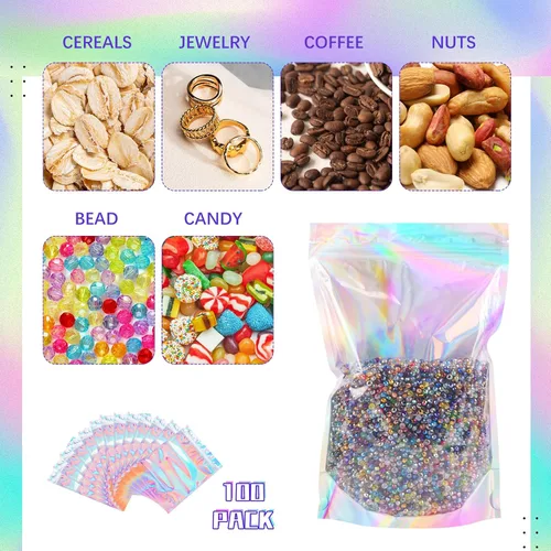 Miniatura 5 de NPLUX - Bolsas holográficas de Mylar resellables para embalaje y más, bolsas resellables para pequeñas empresas (paquete de 50, 5.5 x 8 pulgadas)