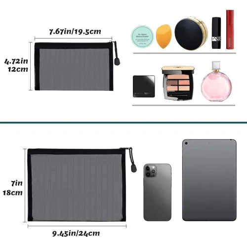 Miniatura 3 de Paquete de 6 bolsas de malla para cosméticos, bolsas de maquillaje de nailon con cremallera para el hogar, oficina, bolsa de pañales (negro)