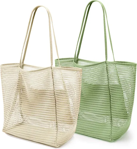 Miniatura 9 de KALIDI Bolso de Mano de Nylon de Playa con Malla, Bolso de Mano Casual Hobo para Mujer, Plegable, MAX 23L, Bolso de Hombro para Playa, Picnic