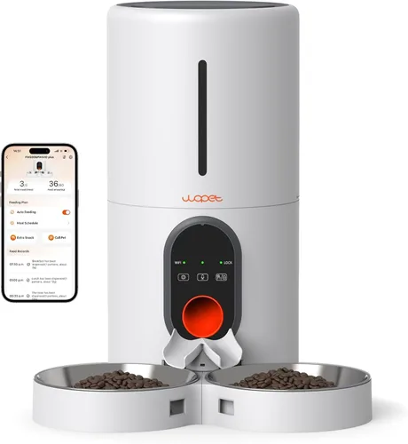 Miniatura 8 de WOPET Comedero automático para gatos con cámara para dos gatos, alimentador automático HD de 1080p, alimentador para mascotas WiFi 5G con visión