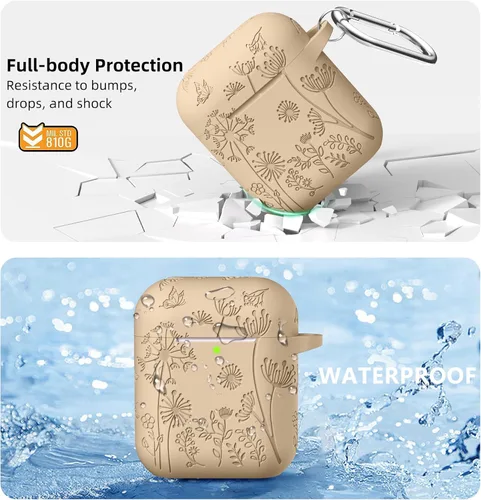 Miniatura 3 de Lerobo Funda protectora completa para AirPods de 2ª y 1ª generación, con grabado de flores, compatible con Apple AirPod, funda de carga con llavero
