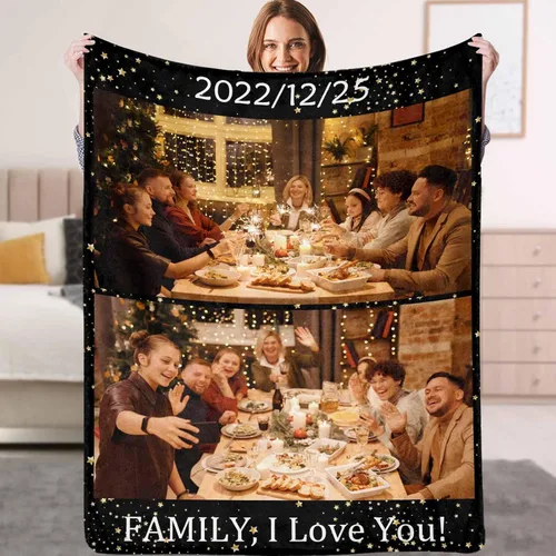 Miniatura 8 de YESCUSTOM Manta personalizada con fotos y texto, Manta familiar personalizada para adultos, niños y amigos, para cumpleaños, regalo conmemorativo