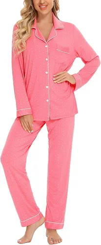 Miniatura 3 de Samring Pijamas de manga larga para mujer, conjunto de pijama con botones y suave, para descansar, tallas S-XXL