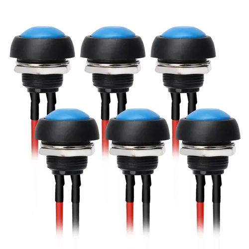 Miniatura 10 de STARELO 6 interruptores de botón momentáneos de 0.472 in, mini interruptor redondo impermeable SPST 3A 125V AC 2Pin 1NO con cable pre-soldado Negro