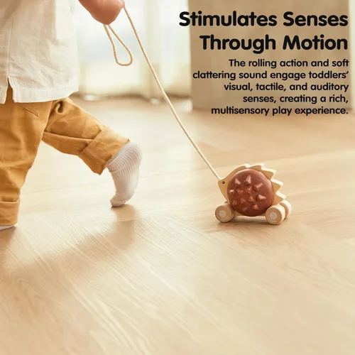 Miniatura 6 de PlanToys® Erizo de madera Juguete Montessori para niños pequeños Juguete para caminar con sonido, aprendizaje temprano, equilibrio y Erizo Pull
