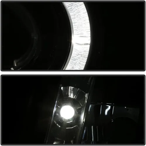 Miniatura 7 de AKKON - Para 02-06 Cadillac Escalade bisel negro anillo halo DRL tira de luz LED halógena tipo proyector faros delanteros Carcasa negra