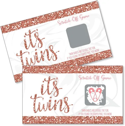 Big Dot of Happiness It's Twin Girls - Juego de tarjetas raspar para baby shower, color rosa y oro rosa, 22 unidades