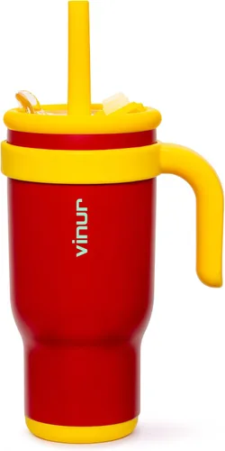 Miniatura 20 de VINUR Vaso para niños con asa - 14 oz de acero inoxidable con aislamiento al vacío de doble pared con tapa y pajita, vaso de agua de viaje