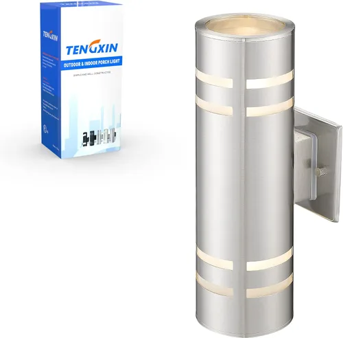 Miniatura 11 de TENGXIN Aplique de pared al aire libre del atardecer al amanecer, lámpara de pared con cilindro de acero inoxidable, luces exteriores para casa