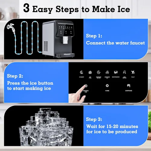 Miniatura 7 de Nugget - Máquina de hielo de pellets masticables de 66 libras/24 horas, almacenamiento de hielo integrado de 6 libras, función de autolimpieza