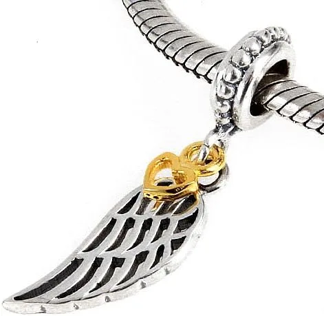 Miniatura 3 de Abalorio de ala de ángel de plata de ley 925 con diseño de plumas de amor para pulsera Pandora (B)