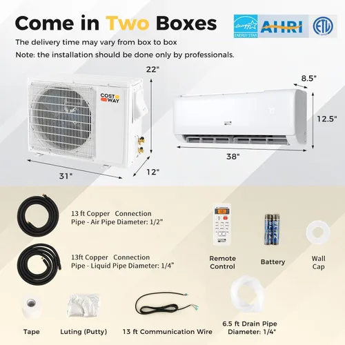 Miniatura 7 de COSTWAY Aire acondicionado mini split de 18,000 BTU, Energy Star, con bomba de calor, unidad de AC dividida con inversor 21 SEER2 con temporizador