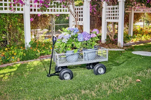 Miniatura 2 de Corona Carro de metal para paisajismo, capacidad de 400 libras, lados plegables, neumáticos de 10 pulgadas para patio, jardinería, corteza