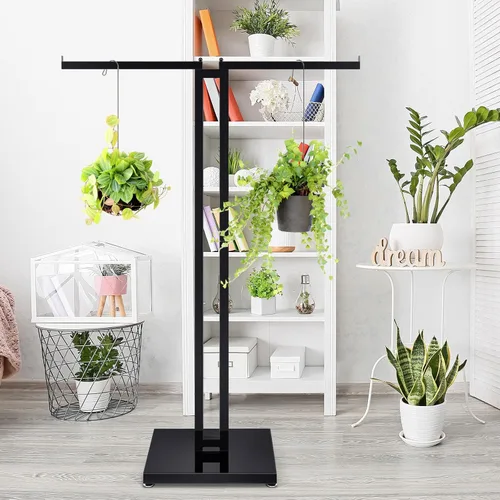 Miniatura 5 de Weysat - Perchero negro de 2 vías con brazos rectos de 16 pulgadas, soporte de exhibición de camisas de metal ajustable, estante de ropa de pie