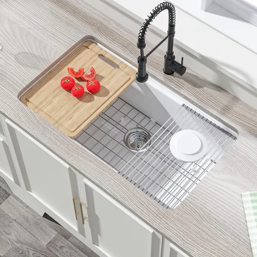 Miniatura 15 de Miuara Fregadero de barra de montaje inferior blanco de 18 pulgadas - Fregadero de cocina pequeño de montaje superior empotrable de 18"x18"x9