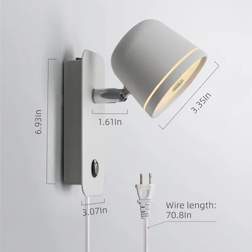 Miniatura 3 de Aisilan Lámpara de pared LED con enchufe con control de atenuación táctil. Lámpara de pared ajustable con ángulo montado en la pared, antirreflejos