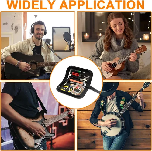 Miniatura 7 de Kit de herramientas de guitarra, kit de reparación de guitarra profesional de 119 piezas, kit de mantenimiento de guitarra con accesorios