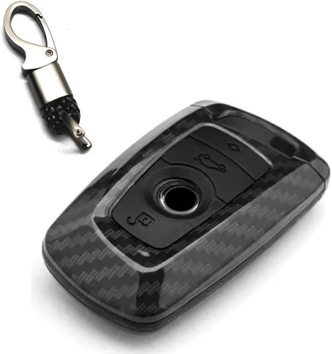 ontto Funda para llavero con textura de fibra de carbono, funda de silicona con llavero protector de llave remota para BMW 1 3 5 7 Series X3 X4 X5