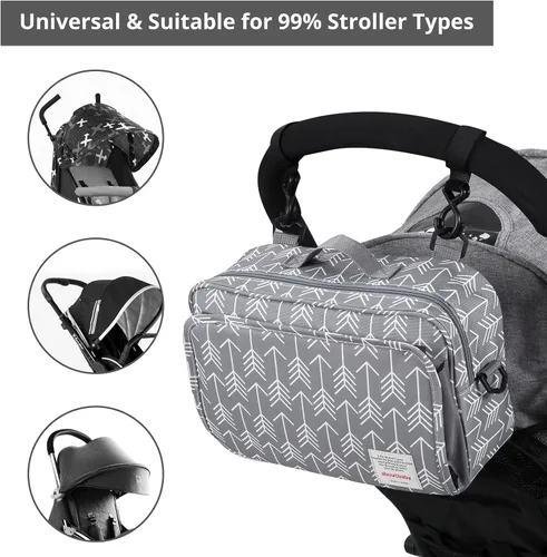 Miniatura 4 de Organizador universal para cochecito todo en uno con bolsillo aislado, capacidad para pañales, juguetes y aperitivos, color gris oscuro Arrow