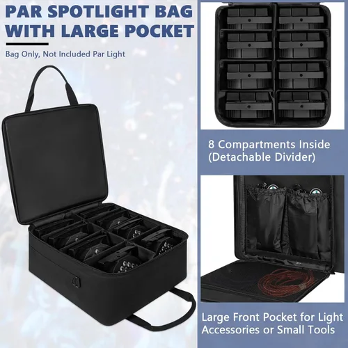 Miniatura 3 de IBVIVIC Bolsa para 8 Luces Par Spotlight, Bolsa de Almacenamiento de Iluminación de Escenario Acolchada de 5/16'', Bolsa para 8 Luces Par