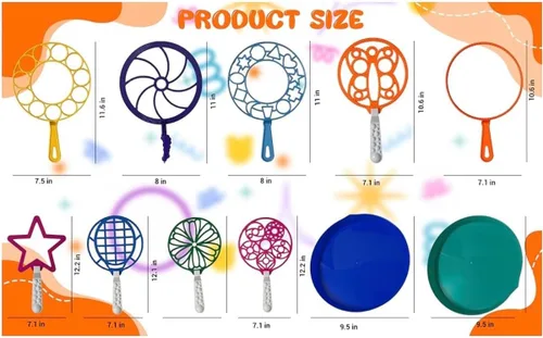 Miniatura 2 de Juego de varitas de burbujas de 11 piezas, kit de diversión de mega burbujas para niños y adultos, 9 varitas gigantes de hasta 8 pulgadas de ancho