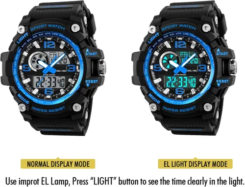 Miniatura 4 de Reloj deportivo analógico digital LED 50M impermeable para hombre reloj deportivo al aire libre militar multifunción casual doble pantalla de 12