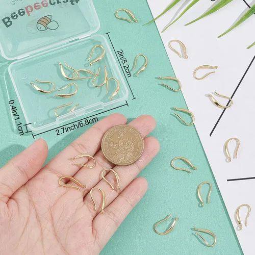 Miniatura 3 de Beebeecraft 1 caja de 30 ganchos para aretes franceses, chapados en oro de 24 quilates, ganchos de alambre con lazo para colgar peces para hacer