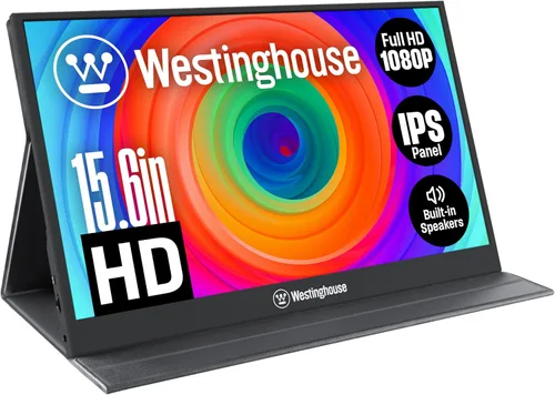 Westinghouse Monitor portátil de 15.6 pulgadas para laptop y viajes, 1080p, 60Hz, pantalla IPS, pantalla Full HD con cubierta protectora magnética,