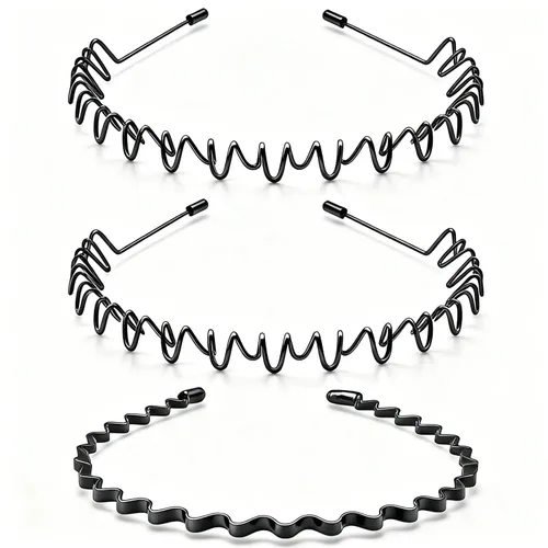 Miniatura 23 de Diademas de metal para hombres, bandas de cabello onduladas unisex de moda, bandas de cabello elásticas en zigzag perfectas para deportes al aire