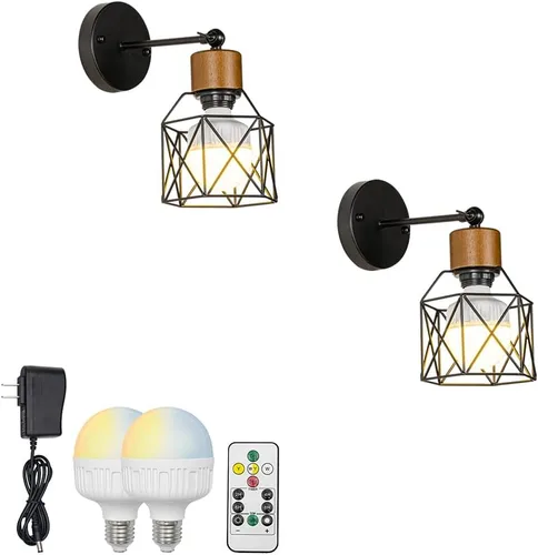 Miniatura 10 de 2 luces de pared con control remoto sin cable, retro, industrial, negro, lámpara de pared para decoración de pared para escaleras interiores, Negro A