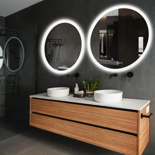 Miniatura 7 de S·BAGNO - Espejo de baño LED redondo de 24 pulgadas con luces, espejo de tocador antivaho montado en la pared, 3000 K/4000 K/6500 K, espejo