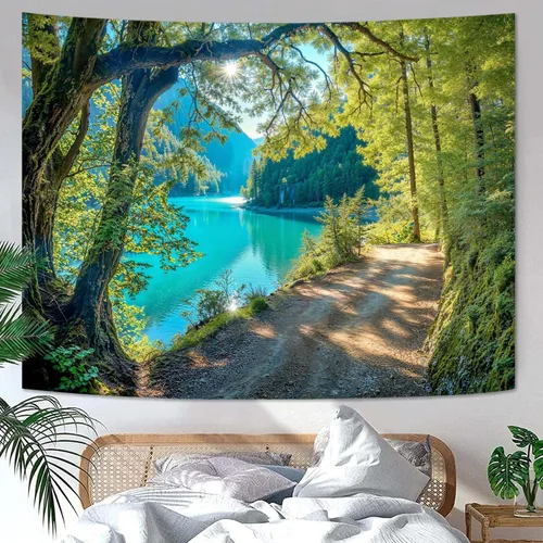 Miniatura 21 de Zussun Tapiz de Bosque Natural de Montaña Tapiz Verde de Pino Luz Solar Selva para Dormitorio Estético Planta Paisaje de Montaña Tapices Pequeños