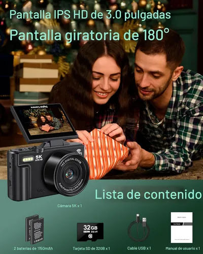 Miniatura 7 de Cámara digital - Cámaras digitales WiFi 5K para fotografía - Cámara de video de enfoque automático UHD de 75 MP para YouTube - Cámaras de video Negro