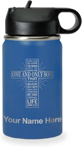 Miniatura 62 de LaserGram Botella de agua personalizada, versículo bíblico John 3-16, acero inoxidable de doble pared aislada al vacío con popote superior, regalo