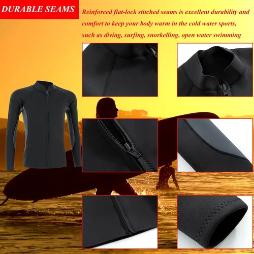 Miniatura 4 de Traje de neopreno de 0.079 pulgadas (0.079 in), chaqueta térmica de manga larga, traje de buceo para hombres y mujeres, buceo, surf, natación