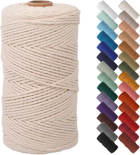 Miniatura 40 de Cordón de macramé de 1/8 pulgadas 220 yardas (200 metros) suministros naturales de macramé, hilo de macramé, cuerda de algodón de color, cuerda