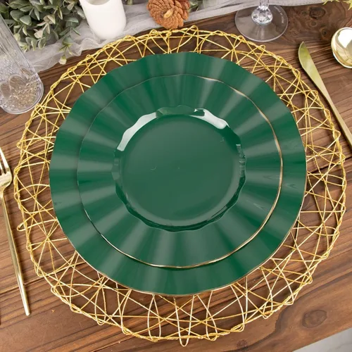 Miniatura 176 de Tableclothsfactory Paquete de 10 platos redondos de plástico negro de 6 pulgadas para ensalada de postre, platos desechables con borde ondulado