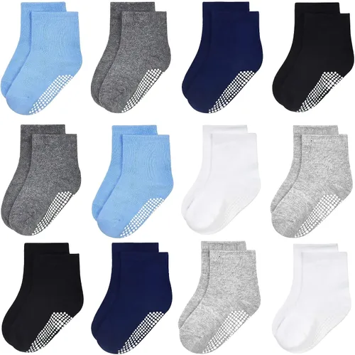 GRPSKCOS Calcetines antideslizantes para niños y niñas, 12 pares de calcetines antideslizantes para bebés de 0 a 5 años