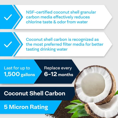Miniatura 5 de SpiroPure Filtro en línea NSF Coconut Shell Filtro de agua de carbono granular con conexión rápida de 1/4", 2" x 10" (paquete de 1)