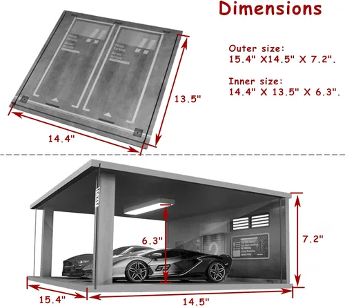 Miniatura 5 de Vitrina de coche modelo a escala 1/18 – vitrina de garaje de coche 1:18 con cubierta de acrílico transparente e iluminación LED para automóviles