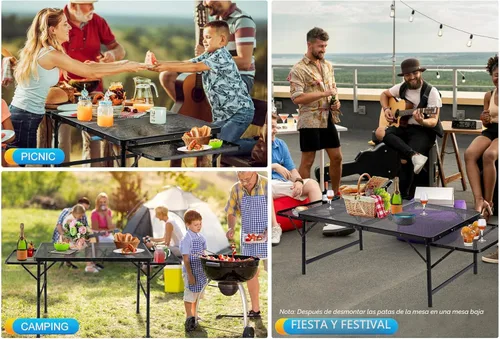 Miniatura 5 de Mesa de camping plegable grande – Mesa de parrilla de malla metálica con 2 paneles de alas 2 alturas ajustables Mesa grande de picnic y al aire