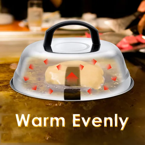Miniatura 4 de Leonyo Tapa de cúpula de fusión de queso de 9 pulgadas, accesorios de plancha de acero inoxidable, cubierta duradera para cocinar al vapor