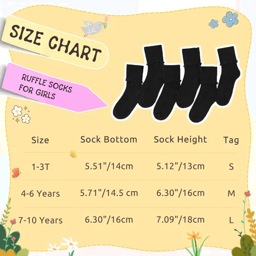 Miniatura 6 de KEREDA Calcetines con volantes para niñas, sin costuras, con puños giratorios, 6 pares