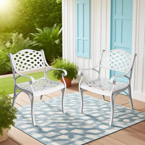 Miniatura 11 de Juego de 4 sillas de patio de aluminio fundido para todo tipo de clima, sillas de patio al aire libre con reposabrazos, muebles de patio, sillas