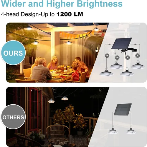 Miniatura 2 de Luces colgantes solares para exteriores IP65 impermeables, 4 cabezales de luces solares con interruptor remoto de encendido/apagado, regulables